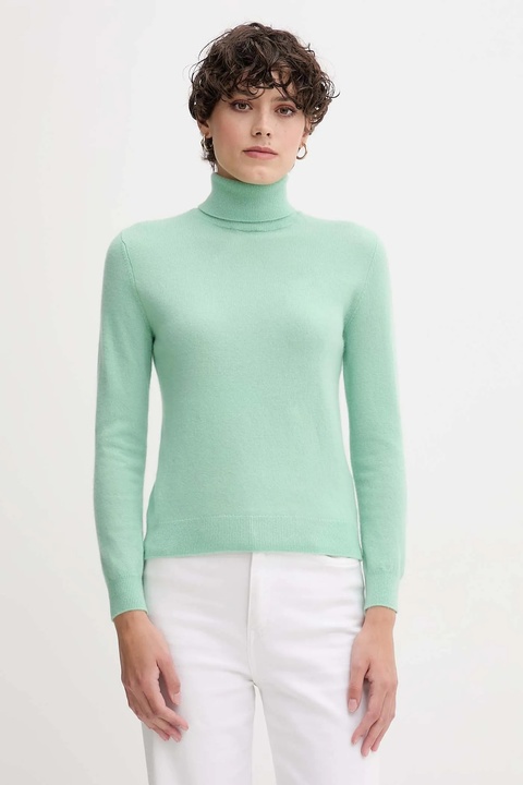 United Colors of Benetton sweter wełniany damski kolor zielony z golfem 1002D2348 - zdjęcie produktu nr 1