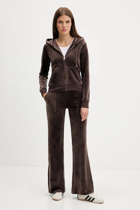 Juicy Couture bluza ROBERTSON HOODIE damska kolor brązowy z kapturem z aplikacją JCAP176G - zdjęcie produktu nr 2