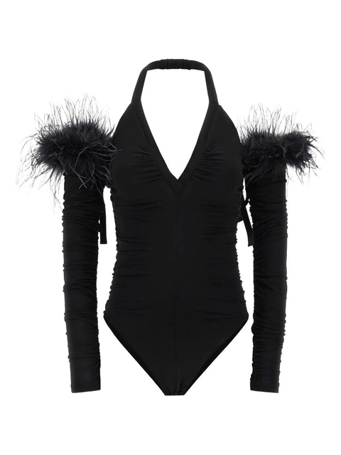 PINKO Ottovolante feather-trimmed halter bodysuit - Black - zdjęcie produktu nr 1