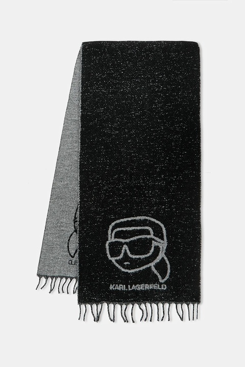 Karl Lagerfeld szalik z dodatkiem wełny damski kolor czarny wzorzysty A4W33051 - zdjęcie produktu nr 1