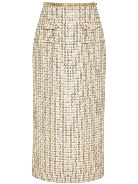 Self-Portrait bouclé midi skirt - Gold - zdjęcie produktu nr 1