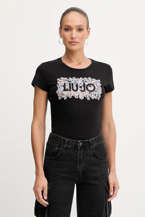 Liu Jo t-shirt bawełniany damski kolor czarny MF5456 JS923 - zdjęcie produktu nr 1