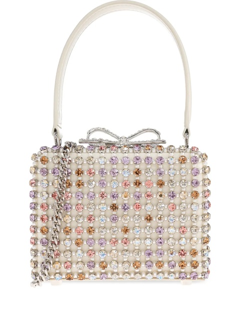 Self-Portrait crystal-embellished bow tote bag - White - zdjęcie produktu nr 1
