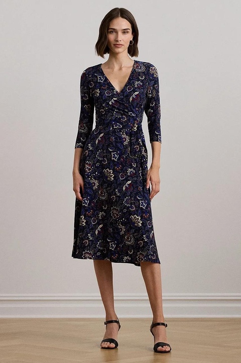 Lauren Ralph Lauren sukienka kolor granatowy midi rozkloszowana 250957701 - zdjęcie produktu nr 1