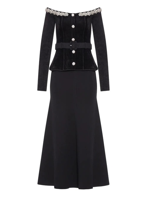 Self-Portrait crystal-embellished chenille belted maxi dress - Black - zdjęcie produktu nr 1