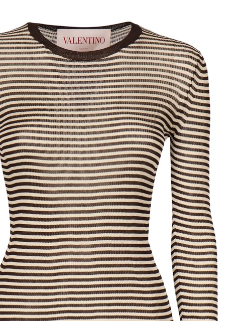 Valentino Garavani striped-pattern long-sleeve T-shirt - Brown - zdjęcie produktu nr 2