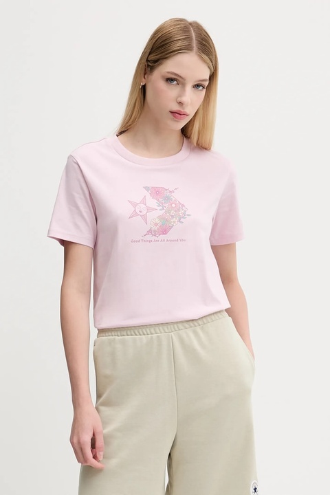 Converse t-shirt bawełniany damski kolor różowy 10027752-A03 - zdjęcie produktu nr 1