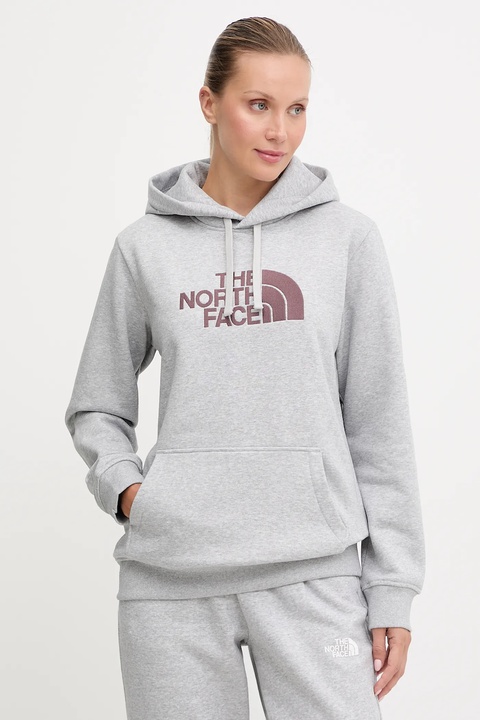The North Face bluza Drew Peak damska kolor szary z kapturem wzorzysta NF0A89EHFB31 - zdjęcie produktu nr 1