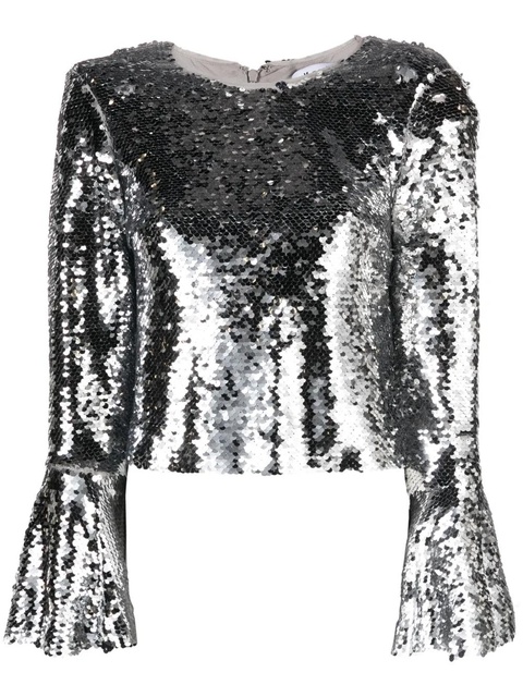 Self-Portrait sequin-embellished mesh top - Silver - zdjęcie produktu nr 1