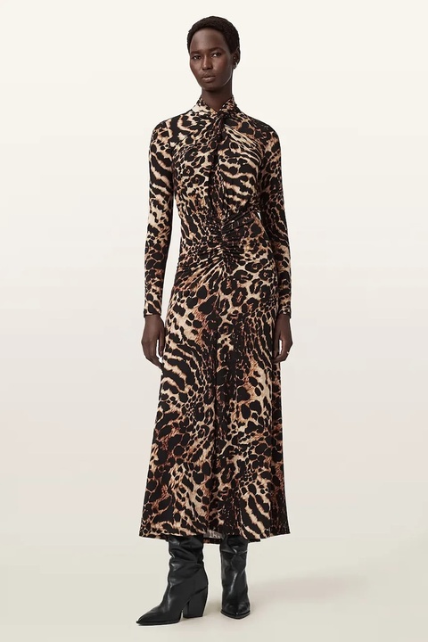 AllSaints sukienka kolor brązowy maxi rozkloszowana W206DD - zdjęcie produktu nr 1