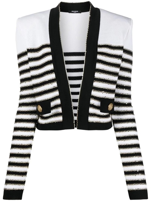 Balmain striped cropped jacket - White - zdjęcie produktu nr 1