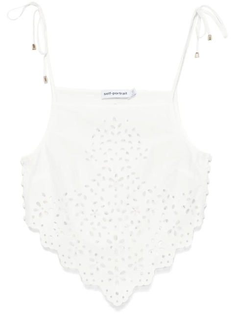 Self-Portrait cotton embroidered top - White - zdjęcie produktu nr 1