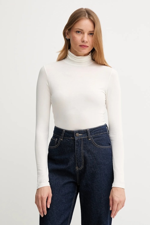 United Colors of Benetton longsleeve damski kolor beżowy z golfem 3Z12D2010 - zdjęcie produktu nr 1
