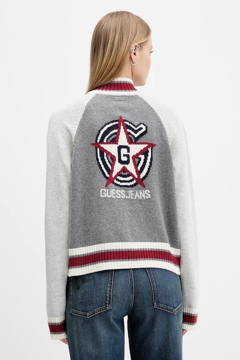 Guess Jeans kardigan z dodatkiem wełny damski kolor szary lekki W5BR12 Z0561 - zdjęcie produktu nr 1