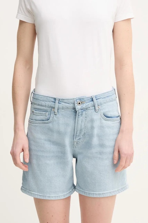 Pepe Jeans szorty jeansowe FITTED SHORT HW MARY damskie kolor niebieski gładkie high waist PL801191PG7 - zdjęcie produktu nr 1