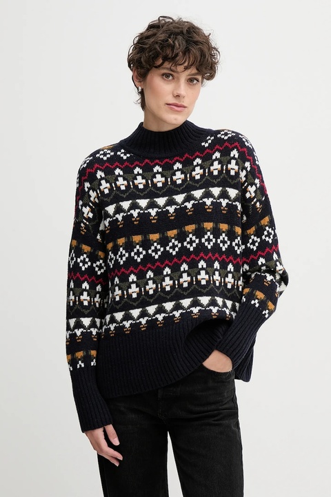 Barbour sweter z dodatkiem wełny damski kolor granatowy ciepły z półgolfem LKN1557 - zdjęcie produktu nr 1