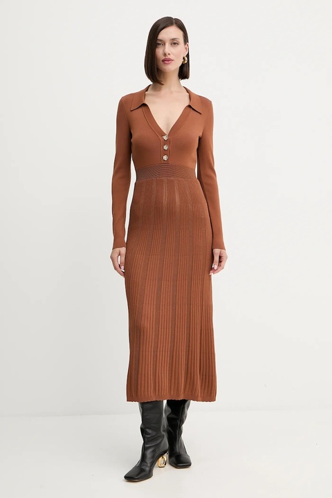 Twinset sukienka kolor brązowy maxi rozkloszowana 252TP3110 - zdjęcie produktu nr 1