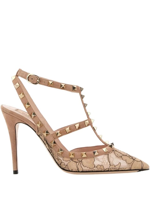Valentino Garavani 100mm lace rockstud pumps - Neutrals - zdjęcie produktu nr 1