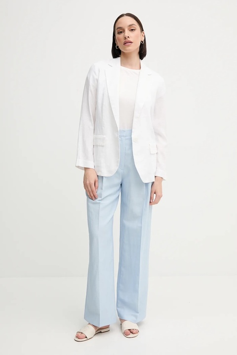 Tommy Hilfiger spodnie z domieszką lnu damskie kolor niebieski proste high waist WW0WW45460 - zdjęcie produktu nr 2
