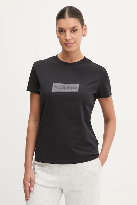 Napapijri t-shirt bawełniany S-Box damski kolor czarny NP0A4IP10411 - zdjęcie produktu nr 1