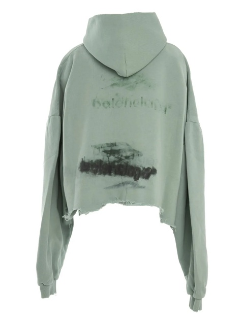 Balenciaga frayed-hem cotton hoodie - Green - zdjęcie produktu nr 2