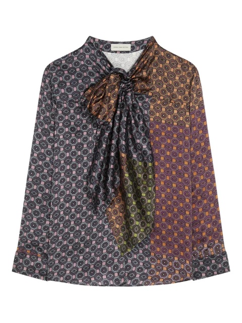 DRIES VAN NOTEN patterned pussy-bow blouse - Blue - zdjęcie produktu nr 1