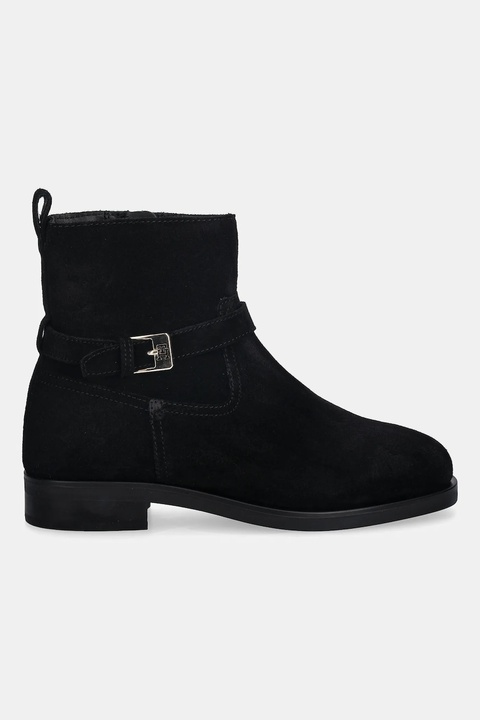 Tommy Hilfiger botki zamszowe TH BUCKLE RIDING SUEDE BOOTIE damskie kolor czarny na płaskim obcasie FW0FW09047 - zdjęcie produktu nr 2