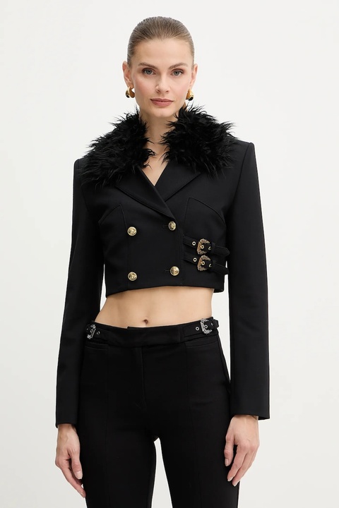 Versace Jeans Couture marynarka kolor czarny dwurzędowa gładka 79HAQ700 N0356 - zdjęcie produktu nr 1