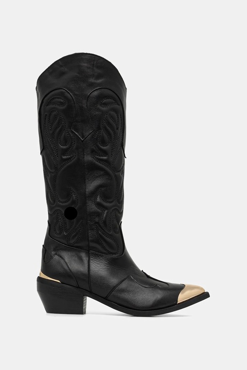 Just Cavalli kowbojki skórzane damskie kolor czarny na płaskim obcasie 79RA3S59ZPB20899 - zdjęcie produktu nr 2