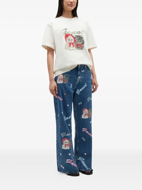 GANNI dog-cat print T-shirt - White - zdjęcie produktu nr 1