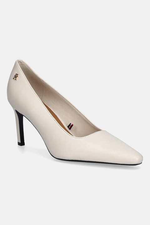 Tommy Hilfiger szpilki skórzane TH LOGO LTH PUMP SLANTED HL kolor beżowy FW0FW09008 - zdjęcie produktu nr 1