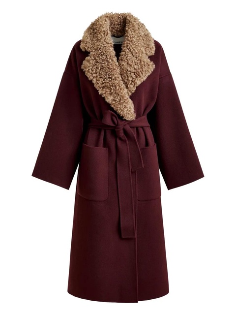 Essentiel Antwerp Irno faux-fur collar belted coat - Red - zdjęcie produktu nr 1