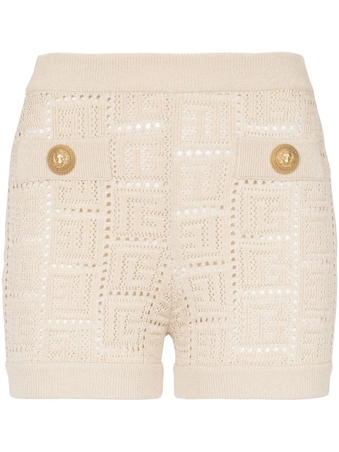 Balmain monogram mesh knitted shorts - Neutrals - zdjęcie produktu nr 1