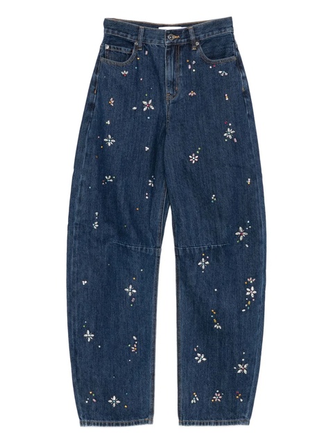 Self-Portrait crystal-flower embellished jeans - Blue - zdjęcie produktu nr 1