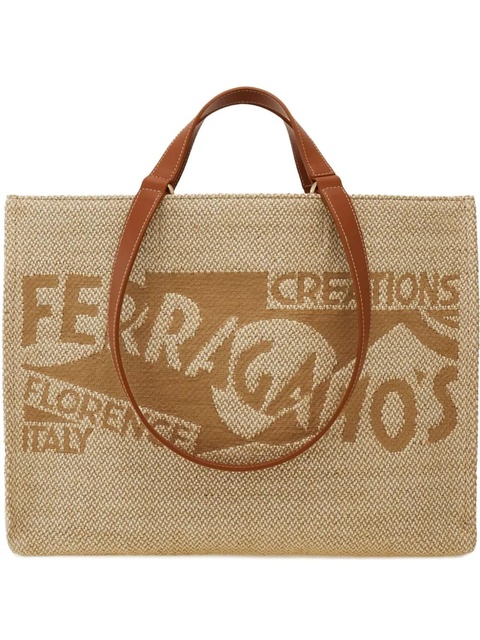 Ferragamo large logo-embroidered tote bag - Neutrals - zdjęcie produktu nr 1