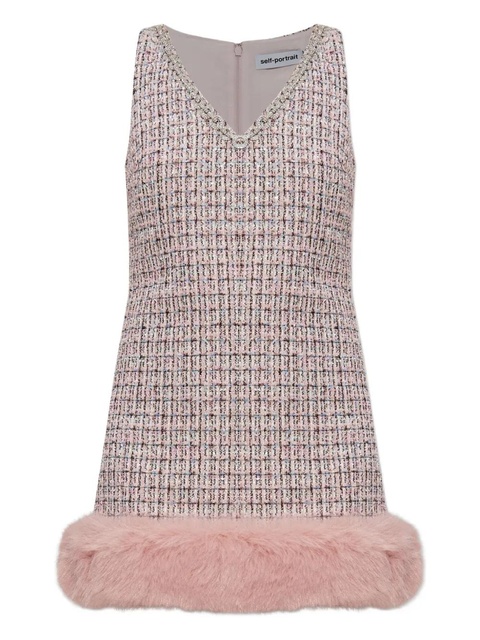 Self-Portrait embellished fur-trimmed dress - Pink - zdjęcie produktu nr 1