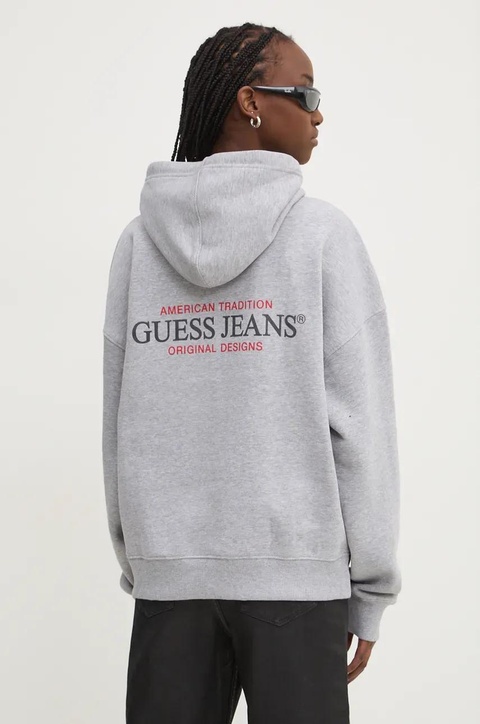Guess Jeans bluza damska kolor szary z kapturem z nadrukiem W4BQ21 KC811 - zdjęcie produktu nr 2