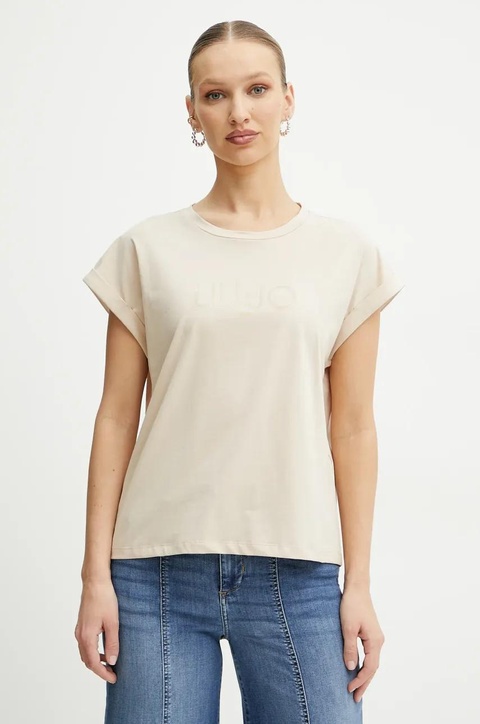 Liu Jo t-shirt damski kolor beżowy TA5181 JS003 - zdjęcie produktu nr 1