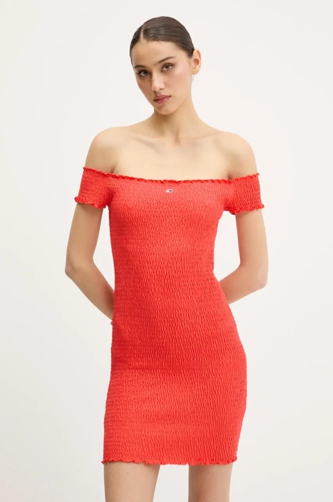 Tommy Jeans sukienka kolor pomarańczowy mini dopasowana DW0DW20298 - zdjęcie produktu nr 1