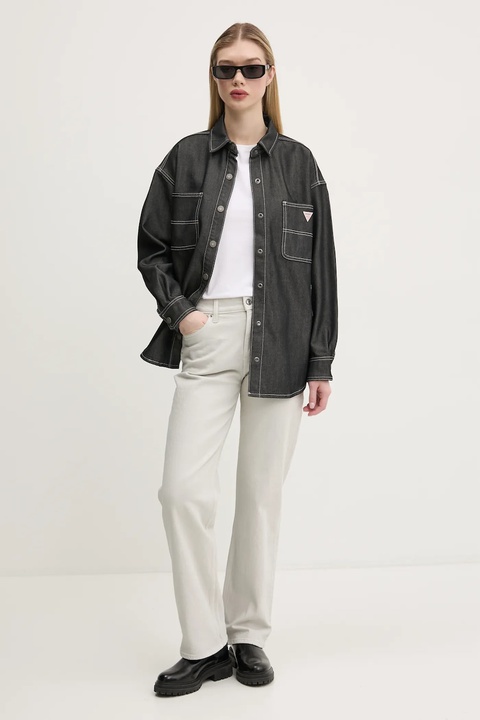 Guess Originals koszula damska kolor szary relaxed z kołnierzykiem klasycznym W5RG67 D5L30 - zdjęcie produktu nr 2