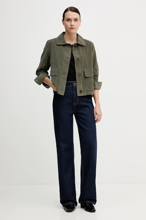 United Colors of Benetton koszula sztruksowa kolor zielony regular z kołnierzykiem klasycznym 294BDN091 - zdjęcie produktu nr 1