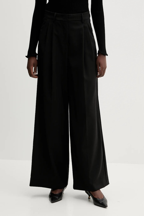 Weekend Max Mara spodnie wełniane ADELFI damskie kolor czarny szerokie high waist 2525136072600 - zdjęcie produktu nr 1