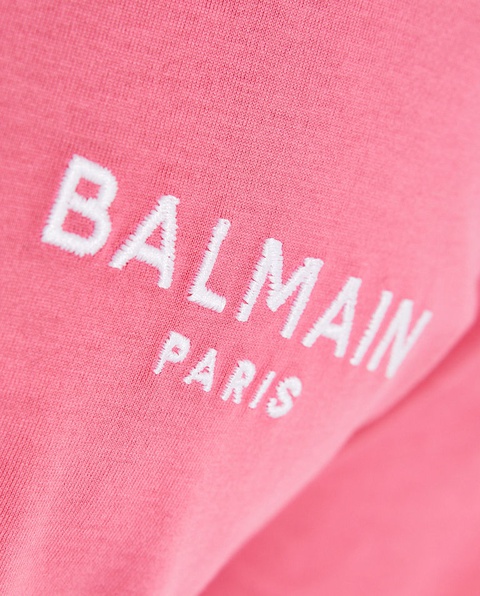 BALMAIN - Różowy t-shirt z wyszywanym logo - zdjęcie produktu nr 1