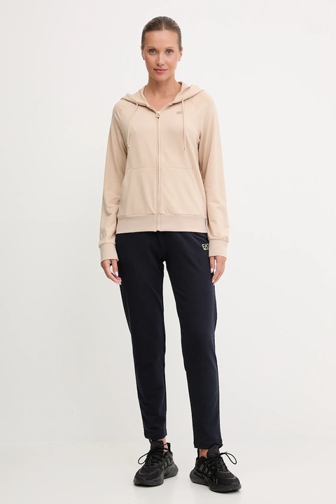 EA7 Emporio Armani bluza damska kolor beżowy z kapturem gładka AF13135.7W000458 - zdjęcie produktu nr 2