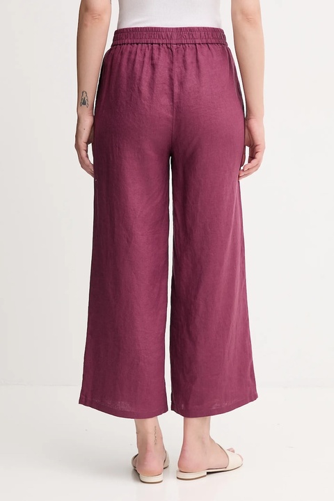 United Colors of Benetton spodnie lniane damskie kolor fioletowy proste high waist 4AGHDF09G - zdjęcie produktu nr 2