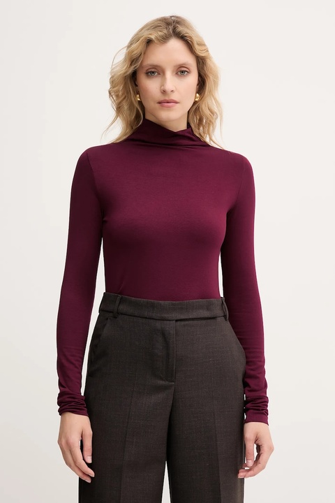 Marella longsleeve Emme by Marella kolor bordowy z golfem 2525946031200 - zdjęcie produktu nr 1