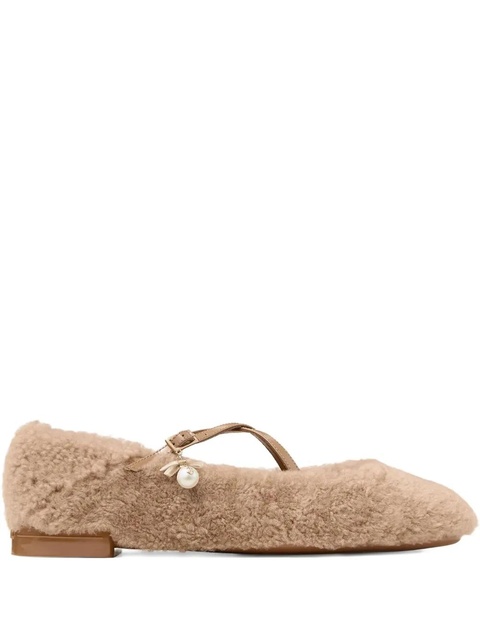 Jimmy Choo shearling cross-strap ballerina flats - Brown - zdjęcie produktu nr 1
