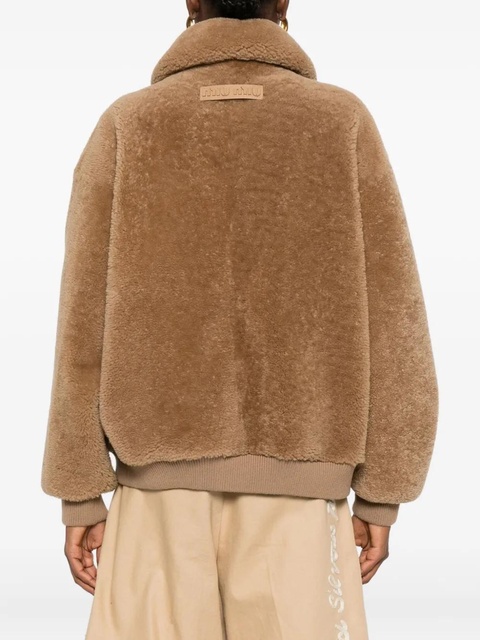 Miu Miu zip-up shearling jacket - Neutrals - zdjęcie produktu nr 2