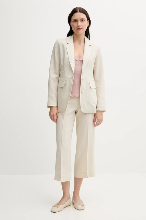 United Colors of Benetton spodnie lniane damskie kolor beżowy proste high waist 4AGHDF08M - zdjęcie produktu nr 2