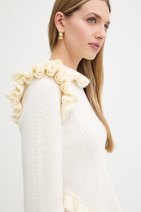 Twinset sweter z dodatkiem wełny damski kolor beżowy 252TS3020 - zdjęcie produktu nr 2